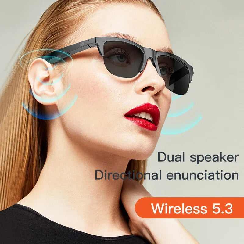 Smart Bluetooth óculos de sol para homens e mulheres, óculos UV anti-toque, chamada esportes ao ar livre fones de ouvido, tecnologia preto HIFI, V5.3